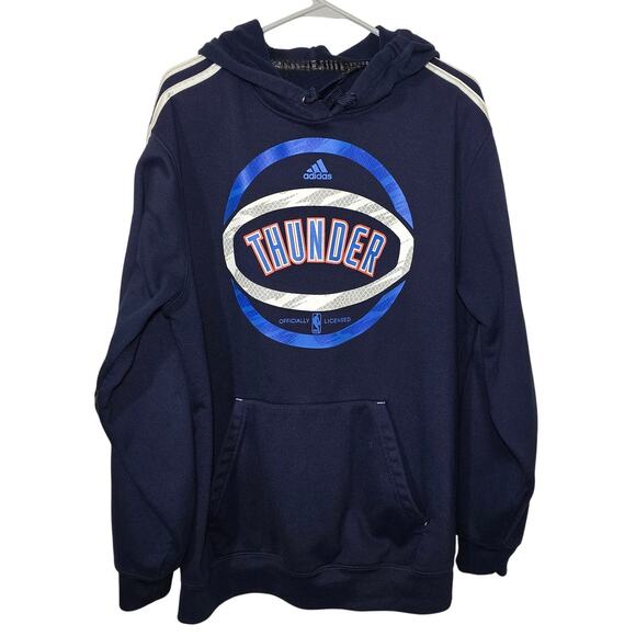 OKC Thunder Hoodie Blue Adidas Pullover Sweatshirt Sweater Oklahoma City Mens L - Picture 1 of 8